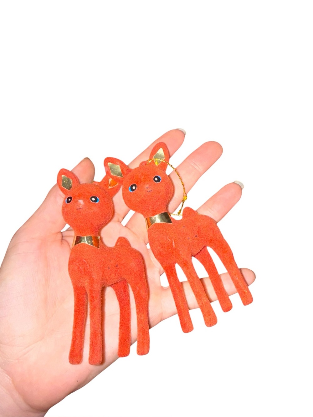Vintage flocked red reindeer ornaments